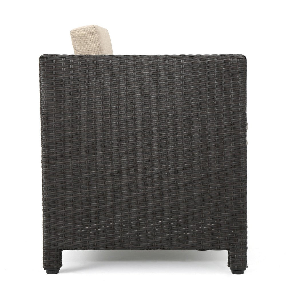 Elza Outdoor Accent Chair, Iron, Faux Rattan Wicker, Beige