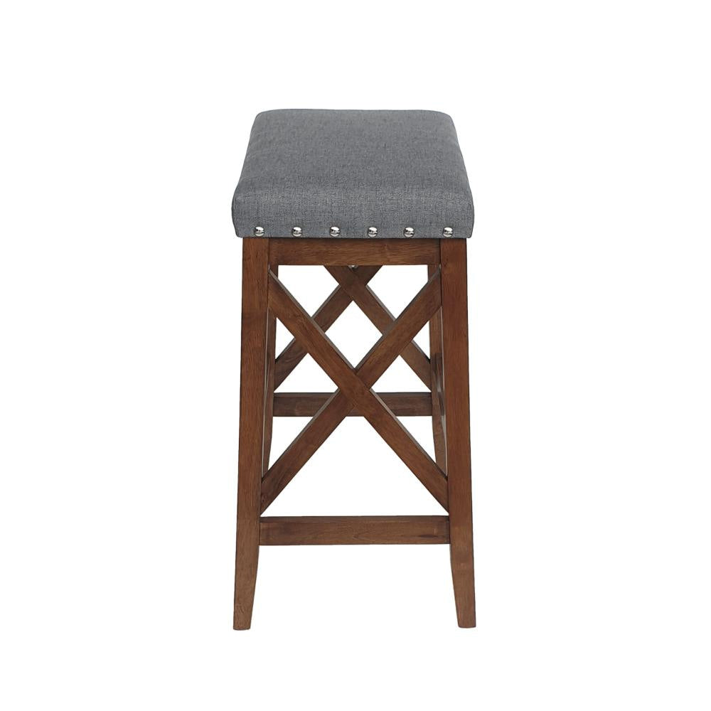 Arica Barstool Set of 2 Saddle Seat X-Cross Rubberwood Charcoal Gray BM323689