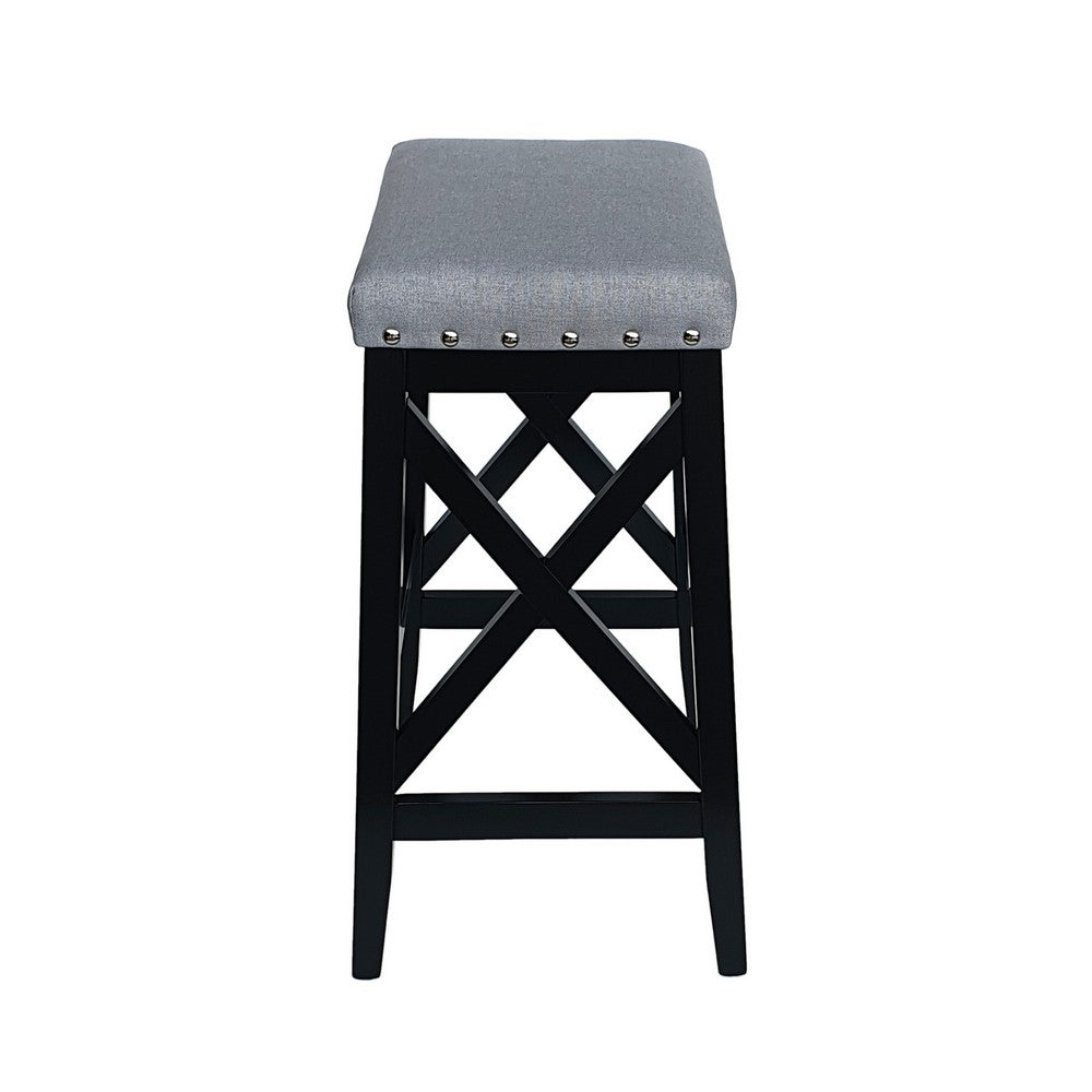 Arica Barstool Set of 2, Saddle Seat, Wood, Light Gray