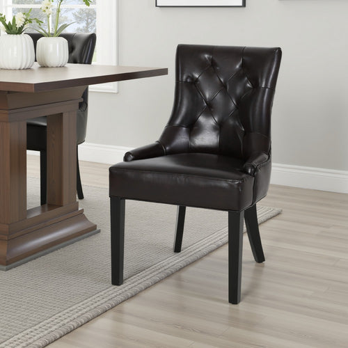 Chen Dining Chair Set of 2, Sloped Arms, Brown Faux Leather