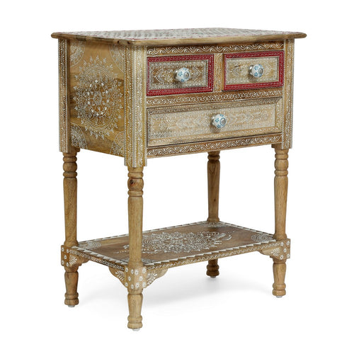Side End Table, 2 Drawers, 1 Shelf, 24" Natural Mango Wood