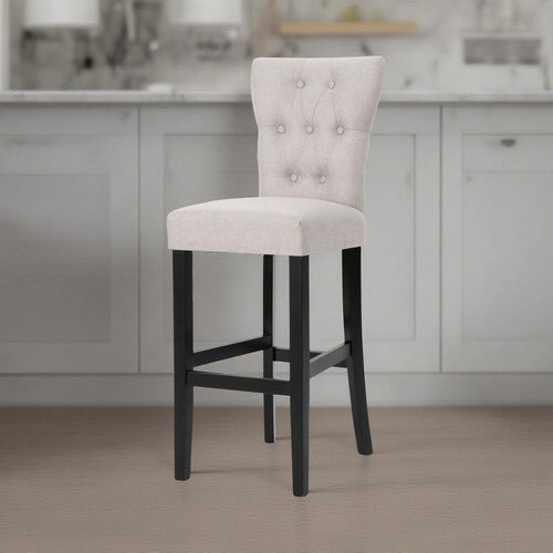 Arine Barstool Chair Set of 2, Flared Rubberwood, Wheat Button Tufted