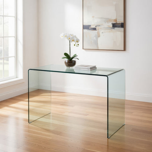 Vey Glass Dining Table, 38" Rectangular Waterfall Edge, Small Space