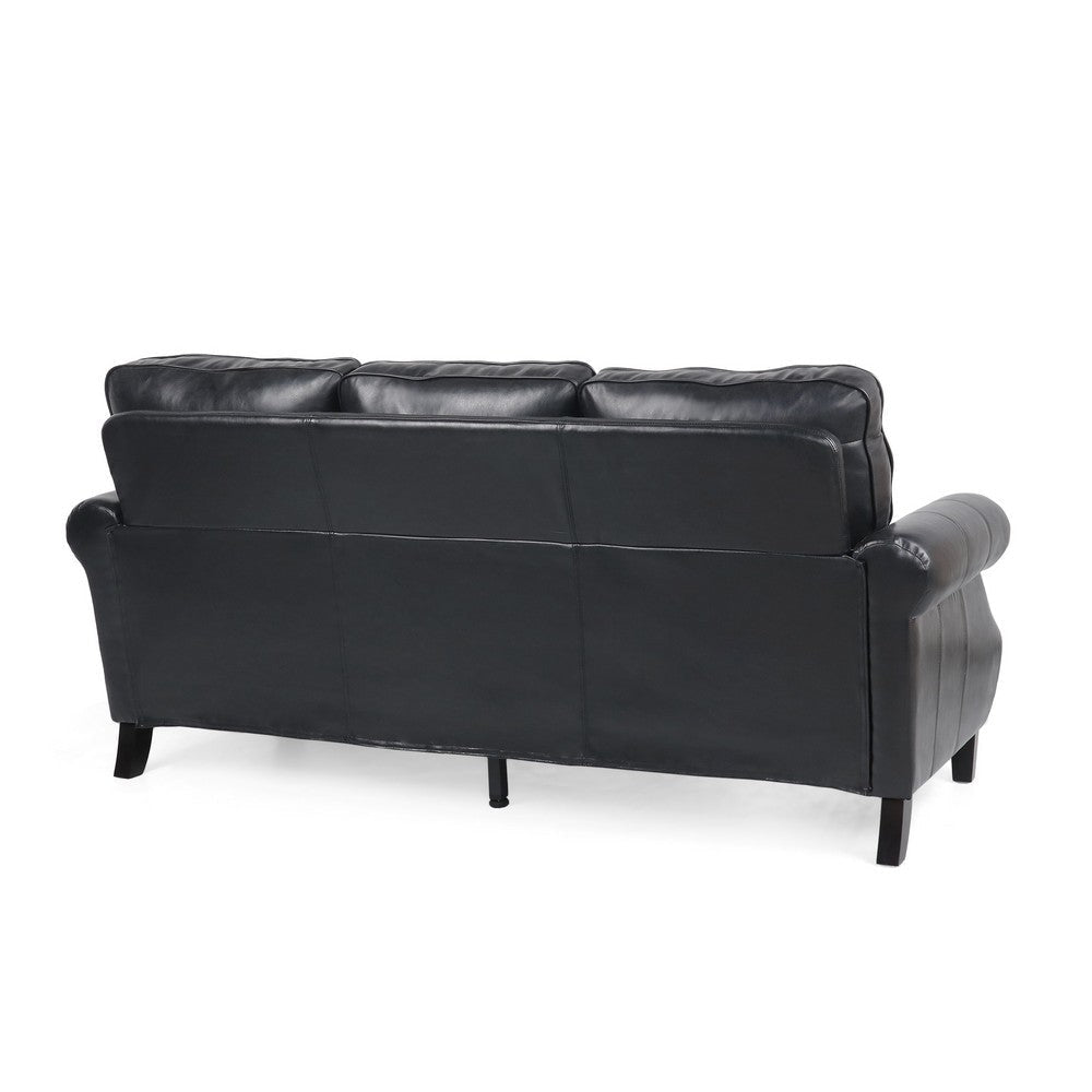 Sel 80 Inch Modern Sofa 3 Seat Chesterfield Design Black Faux Leather BM323745