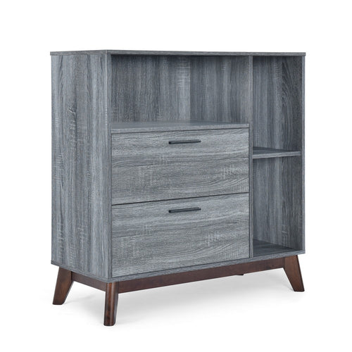 Side Cabinet with Shelves, 2 Drawer, 38'' Gray Faux Wood