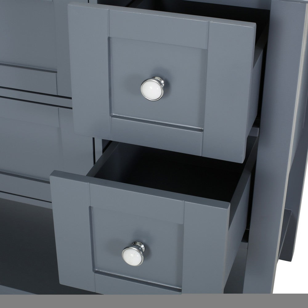 Rizy Bathroom Vanity Base, 5 Drawers, Shelf, 48'' Gray Wood