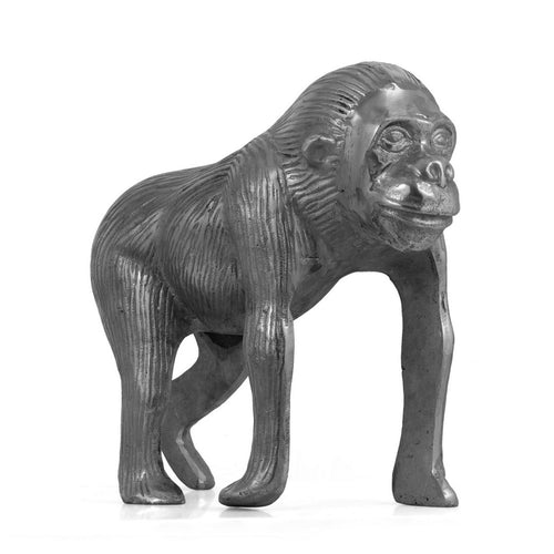 Tabletop Ape Figurine, 14" Solid Body Design, Gray Aluminium
