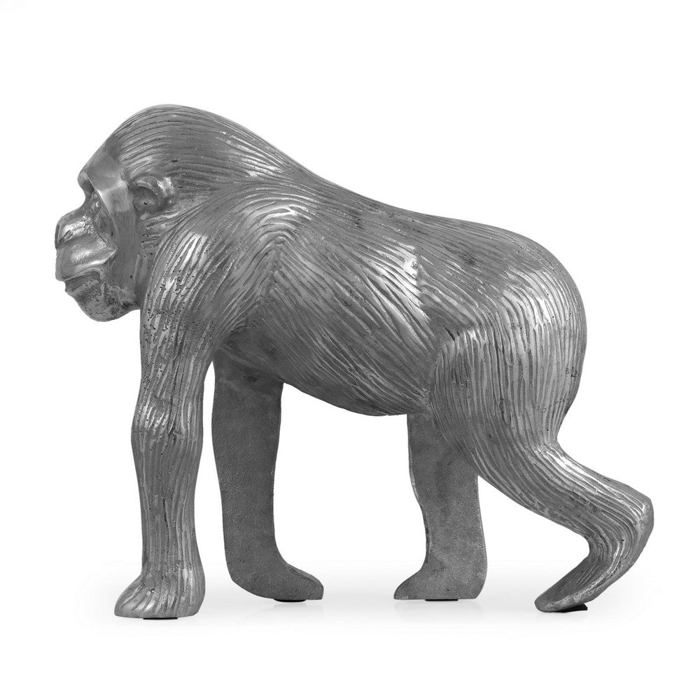 Tabletop Ape Figurine, 14" Solid Body Design, Gray Aluminium