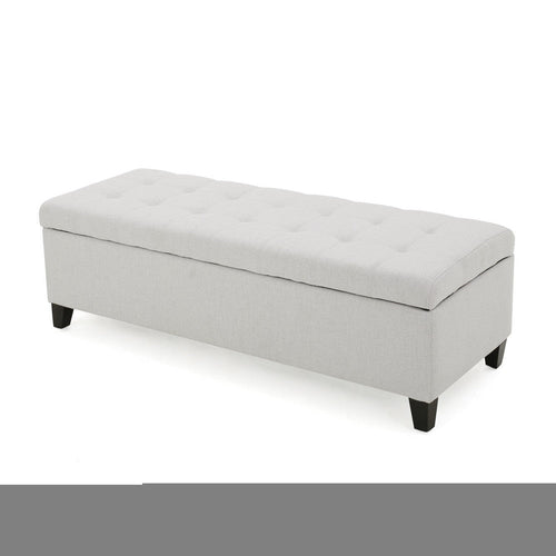 Ottoman Bench with Storage, 51 Inch Rectangular Padded Gray Cushions