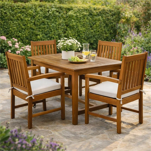 Gerry Outdoor Coffee Table, 40 Inch Rectangular Slat Brown Acacia Wood