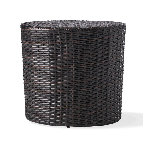 Olum Outdoor End Table, Barrel 18 Inch Brown PE Rattan