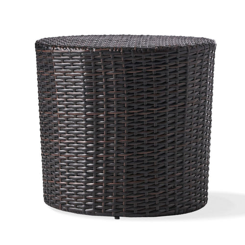 Olum Outdoor End Table, Barrel Shaped Wicker, 18 Inch Brown PE Rattan