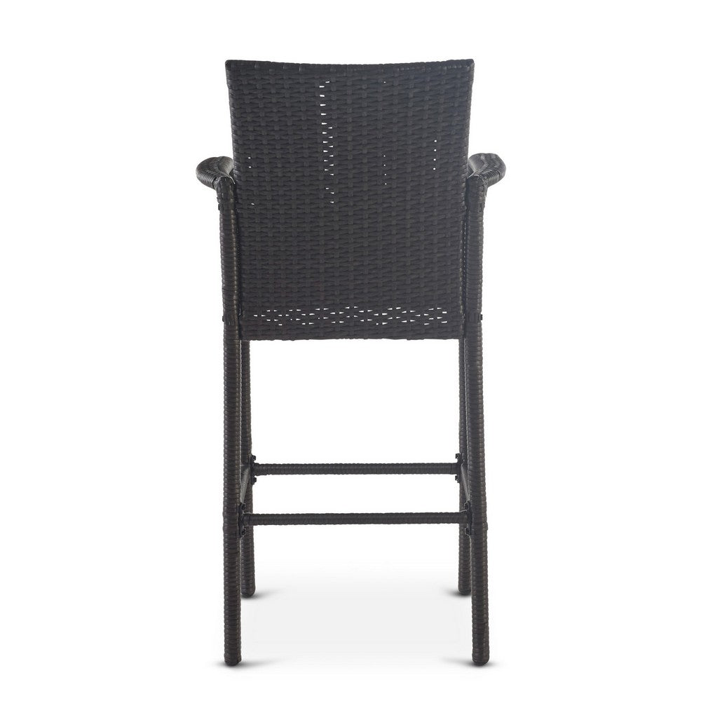 Outdoor Barstool Chair Set of 2, Gray PE Rattan Woven, Iron