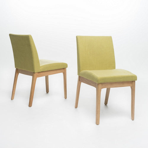 Dining Chair Set of 2, Modern Green Padded Back and Seat, Brown Legs
