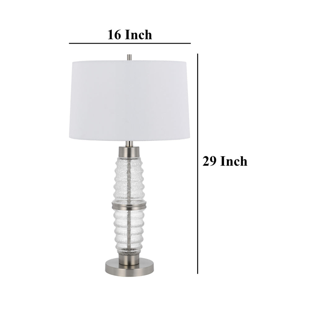 Maci 29 Inch Table Lamp Accent Crackled Clear Glass White Drum Shade BM323950