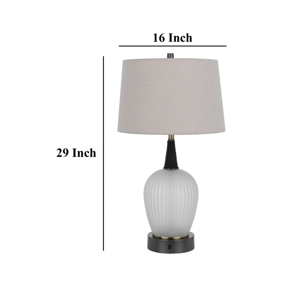 Wenu 29 Inch Table Lamp Accent Frosted Glass Base White Fabric Shade BM323956