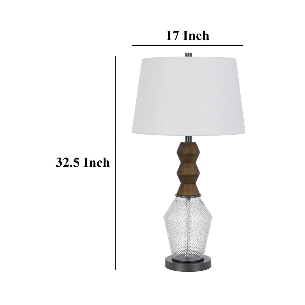 Hay 33 Inch Table Lamp Diamond Pattern Glass Base White Fabric Shade BM323958