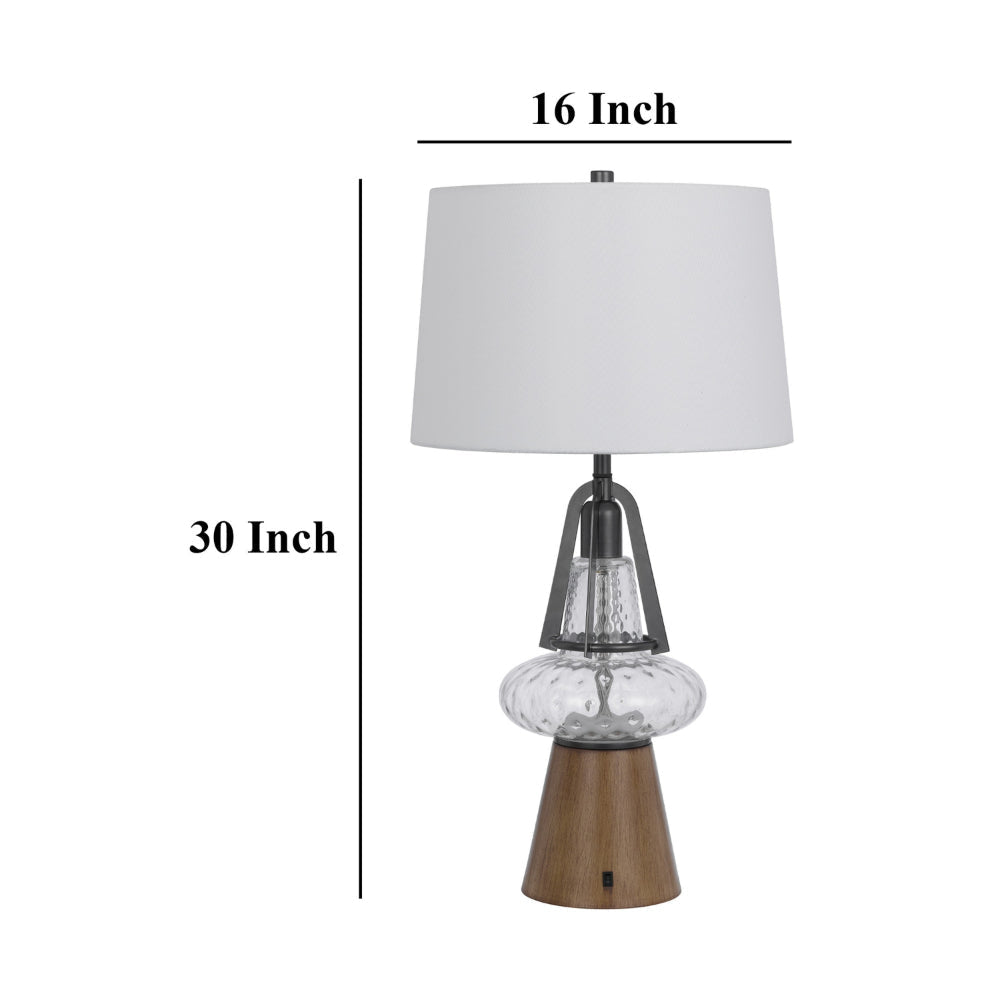 Leya 30 Inch Table Lamp Lantern Style Glass Base White Fabric Shade BM323959