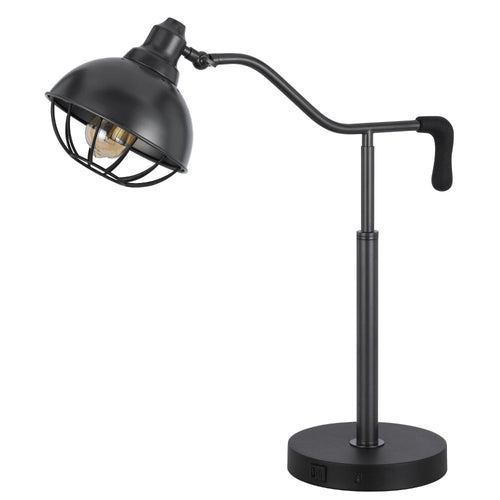 Loga 27 Inch Desk Lamp w Adjustable Cage Style Shade, Black Iron