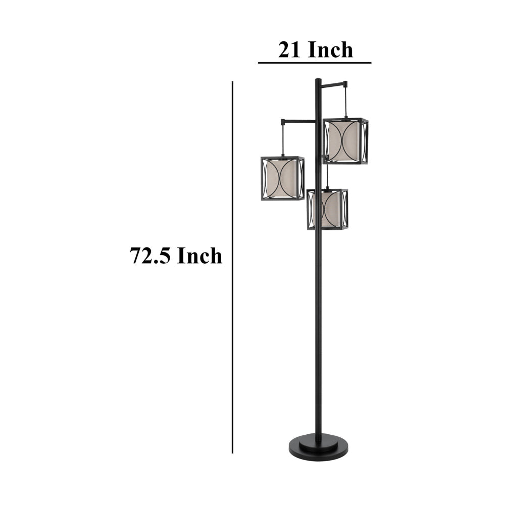 Lany 73 Inch Floor Lamp 3 Hanging Lantern Style Shades Black Iron BM323964