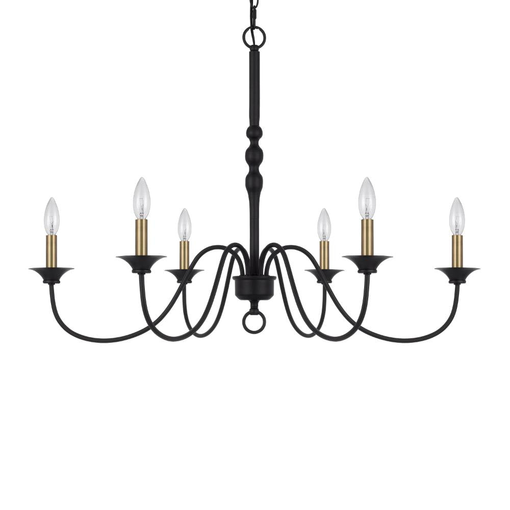 Rino 36 Inch Chandelier Brass Candelabra Sleeve Accents Black Metal BM324013