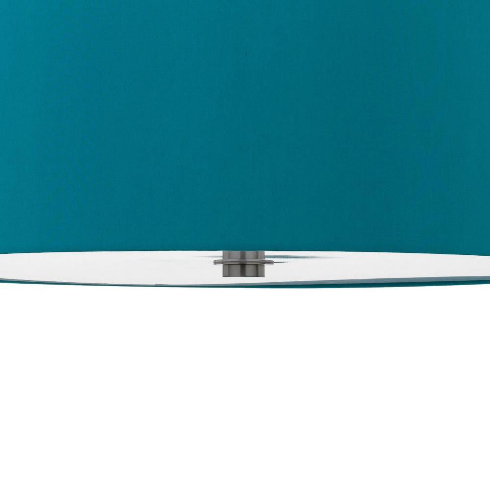 Sia Pendant Light Fixture w Blue Hardback Drum Shade 24 Inch Chrome