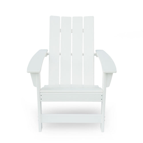 Elisa Outdoor Adirondack Chair, White Resin, Slat Panel Back and Seat