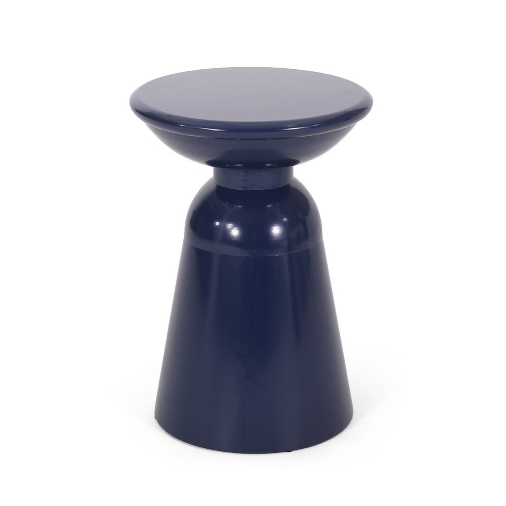 Suma Outdoor End Table Set of 2 Round Pedestal Base Navy Blue Iron BM324035