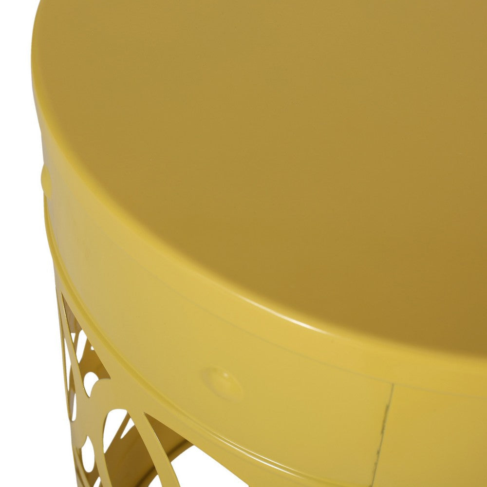 Kemo Outdoor End Table Round 14 Inch Cutout Design Yellow Frame
