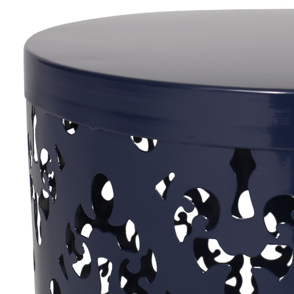 Kemo Outdoor End Table Round 14 Inch Cutout Design Navy Blue