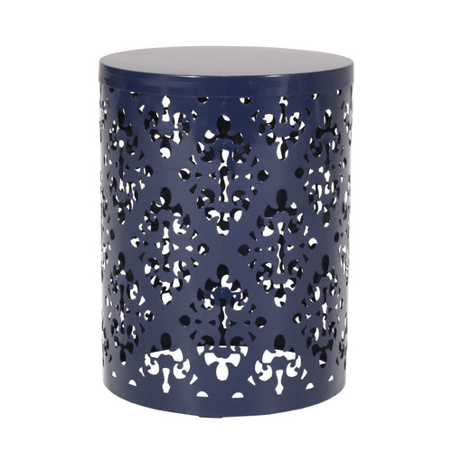 Kemo Outdoor End Table, Round 14 Inch, Cutout Design, Navy Blue
