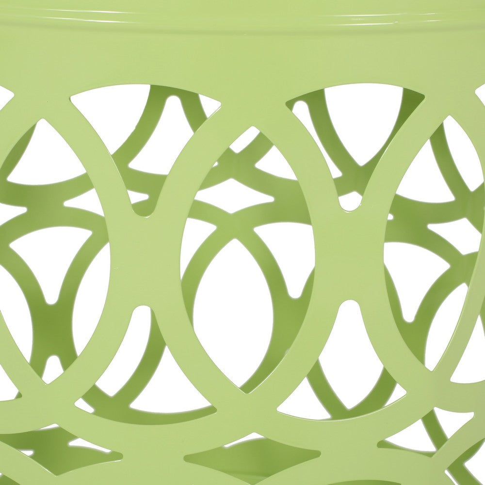 Kemo Outdoor End Table Round 14 Inch Cutout Design Green Iron Frame