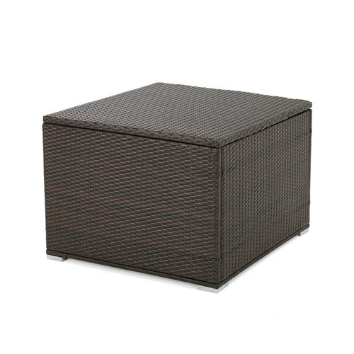 Sanie Outdoor Storage Chest, Square 34 Inch, Brown PE Rattan, Iron