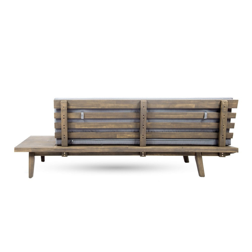 Deco Outdoor Sofa 2 Seater Gray Fabric Brown Slatted Wood 76 Inch BM324060