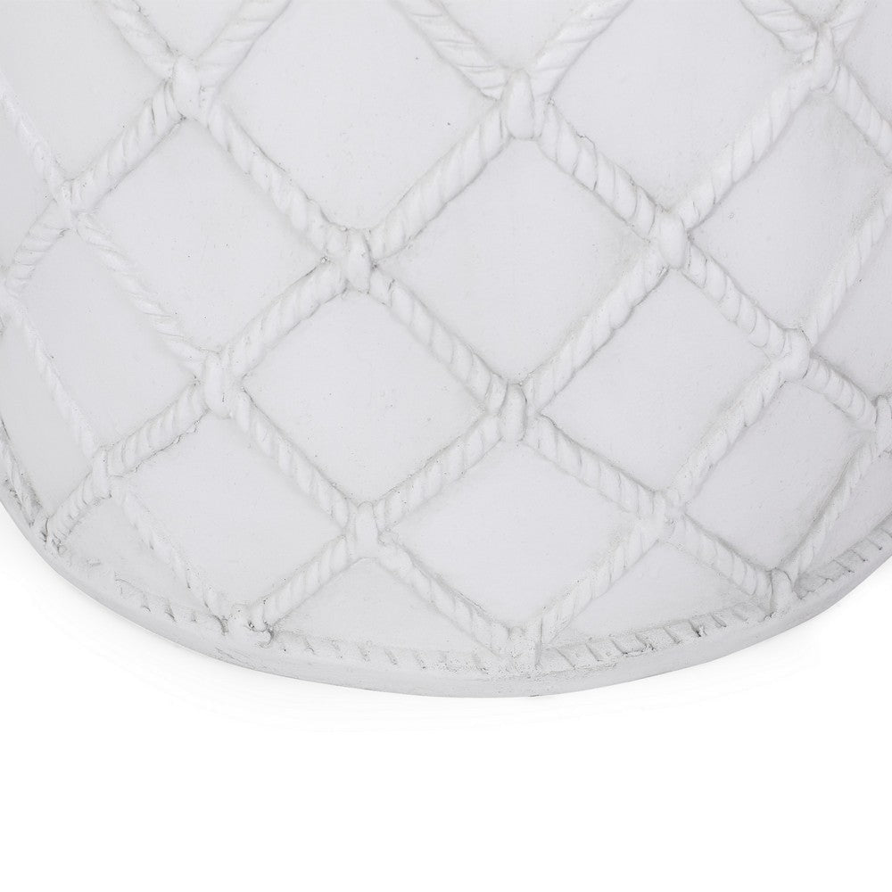 Outdoor End Table Round 15 Inch Top Antique White Faux Concrete BM324079