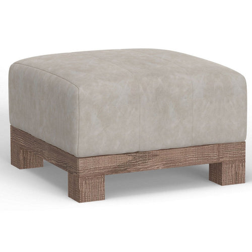 Sama Ottoman, 28" Square Solid Pine Wood, White Fabric by Casagear Home