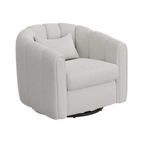Vira Swivel Accent Armchair, Cream, Channel Tufted Back by Casagear Home