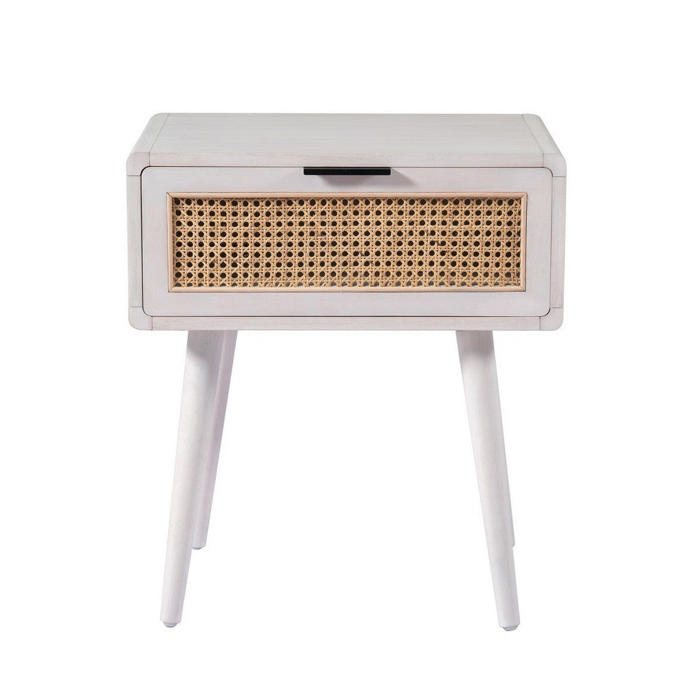 Camy Side End Table 1 Natural Brown Cane Woven Drawer White 22’’ BM324181