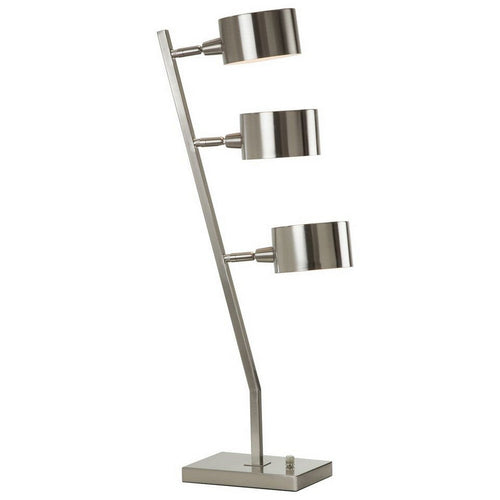 30" Table Lamp, Stackable 3 Task Light Metal Shades Nickel Silver