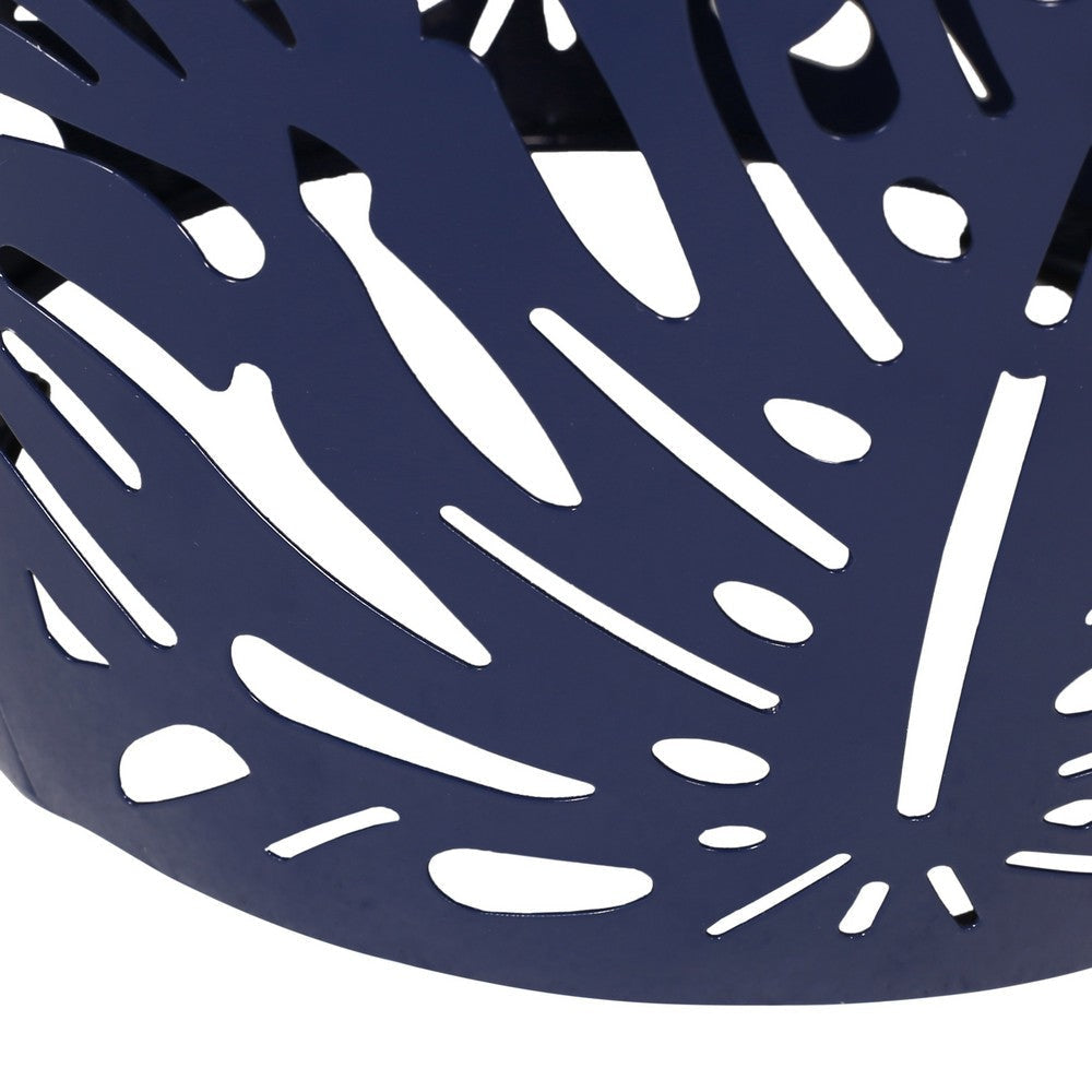 Yena Patio Side End Table 17 Inch Navy Blue Barrel Cut Pattern Design BM324216