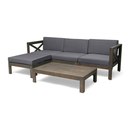 Liom 5pc Outdoor Sectional Sofa Set w Ottoman, Coffee Table, Gray