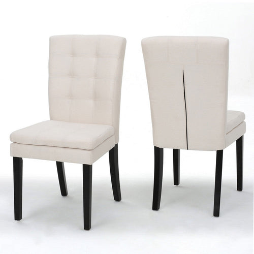 Moi Dining Chair Set of 2, Parsons Tufted Beige Fabric, Black Legs