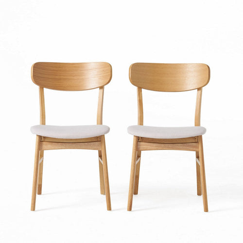 Mexy Dining Side Chair Set of 2, Open Curved, Light Beige, Brown Wood