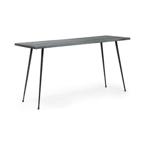 Semy Sofa Console Table, 60 Inch Gray Live Edge Finish, Hairpin Legs