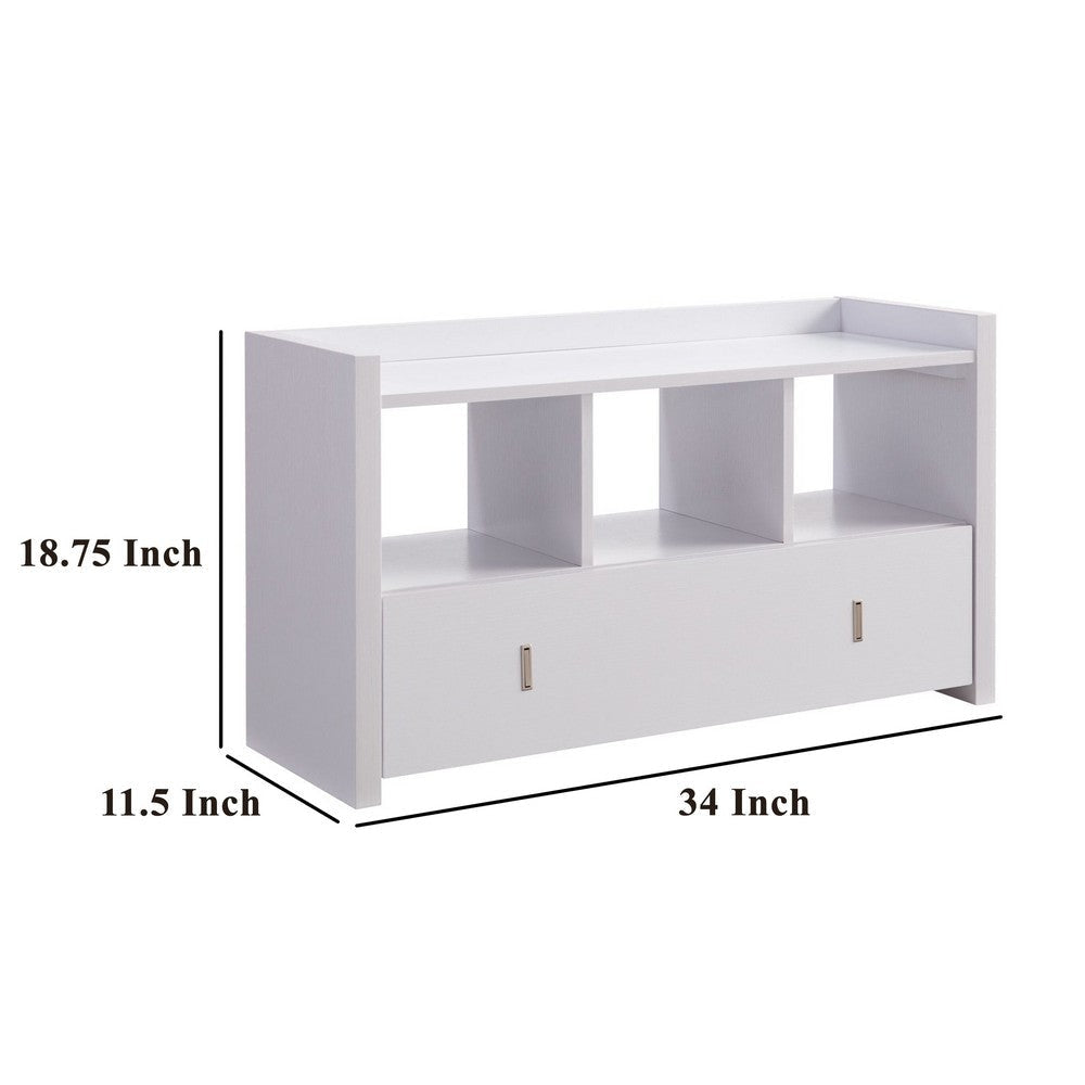 Beak Shoe Bench 3 Open Shelves 1 Drawer 34’’ White Finish By Casagear Home BM324279
