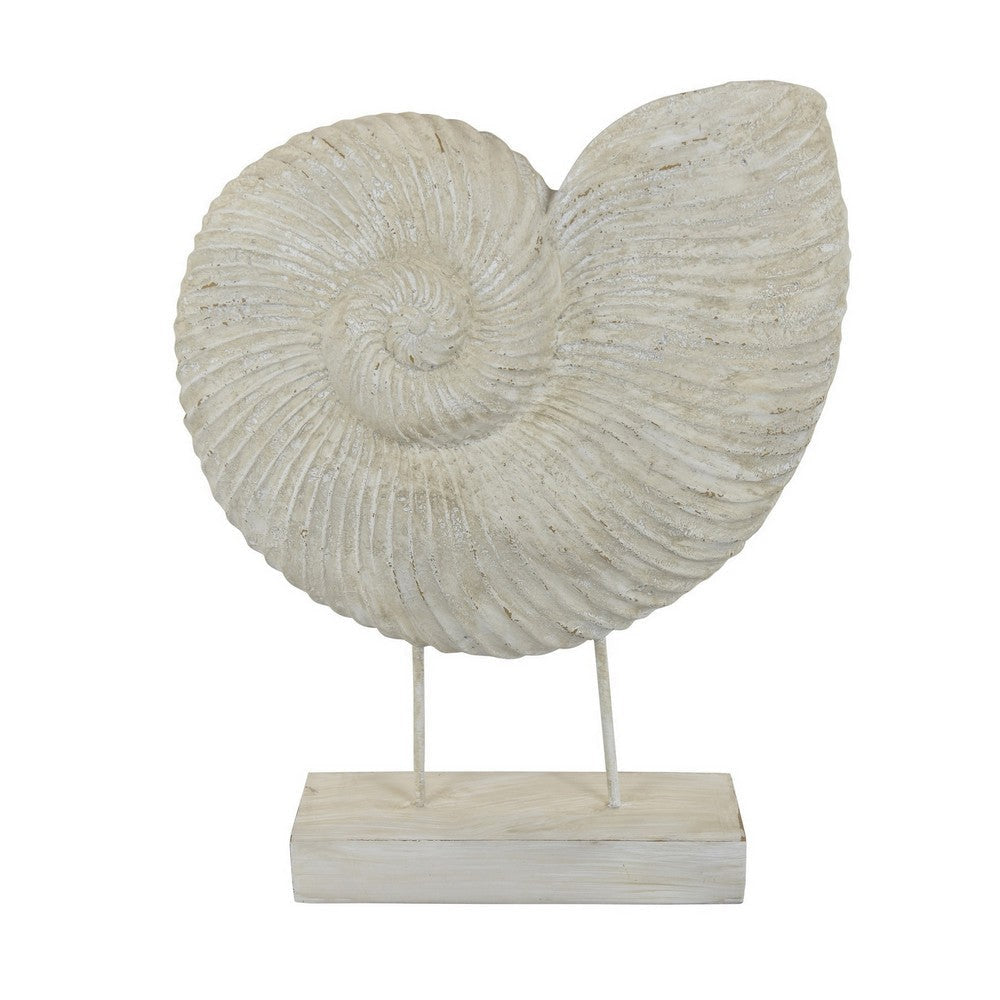 Seashell Tabletop Accent Decor, Faux Fossil Look, Rich White Resin 21"