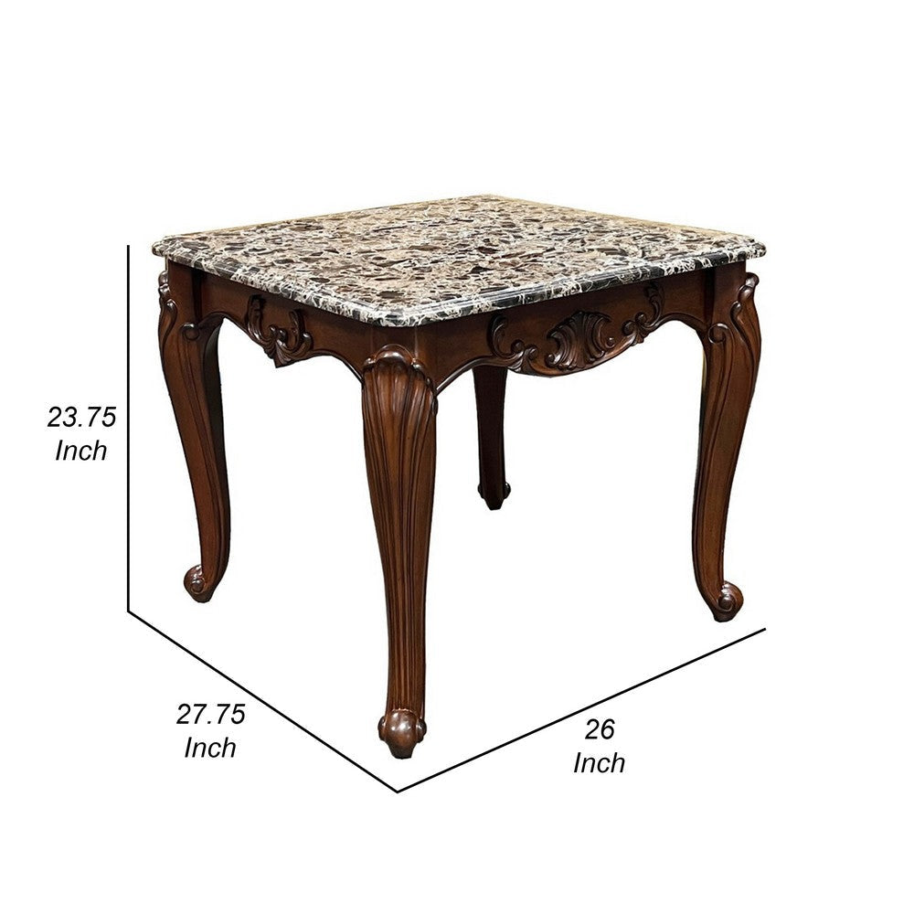 Aliya Side End Table Rectangular 28’’ Marble Top Cherry Brown Wood BM324340