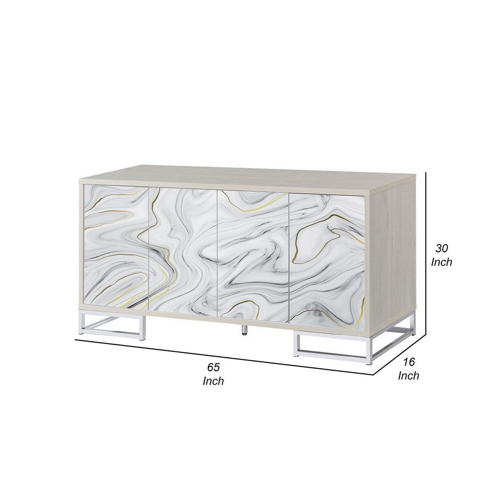 Anok Sideboard Console Cabinet White Marble Look Chrome Metal 65’’ BM324347