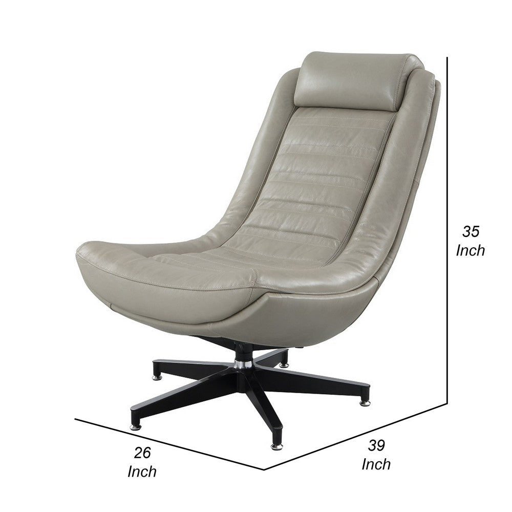 Siro Swivel Accent Chair Gray Top Grain Leather Foam Padding Metal BM324350