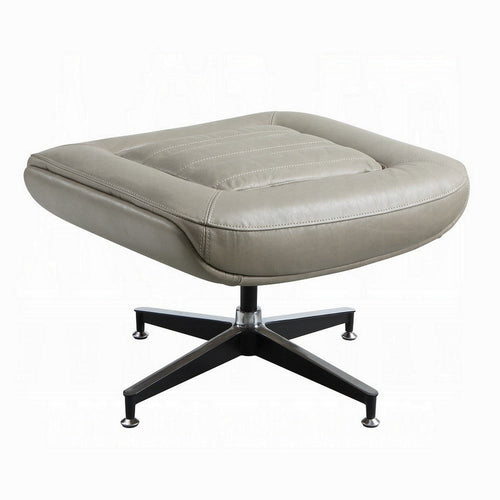 Siro Swivel Ottoman, Gray Top Grain Leather with Foam Padding, 24"